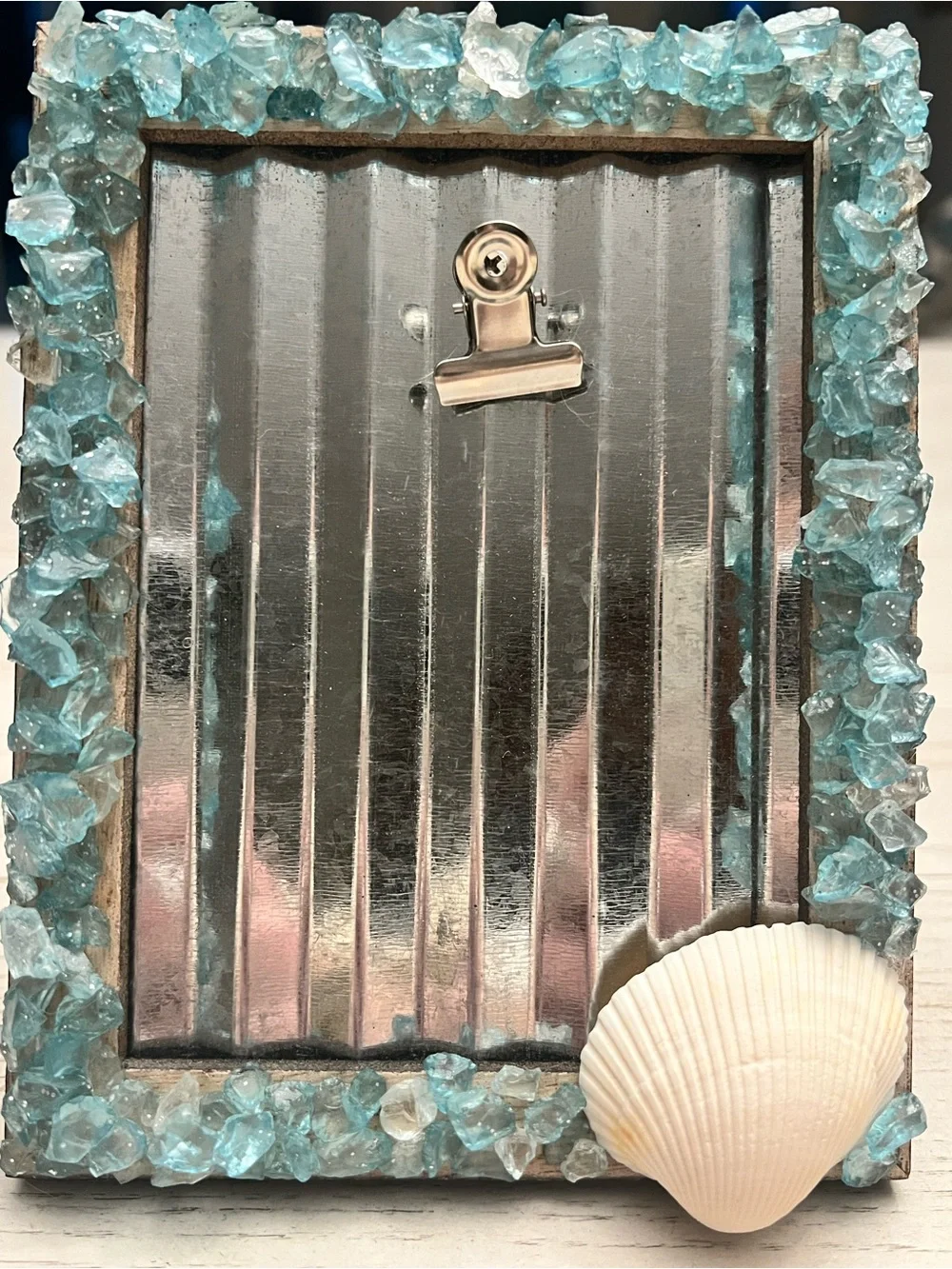 Handmade Sea Glass and Seashell Photo Frame with Clip